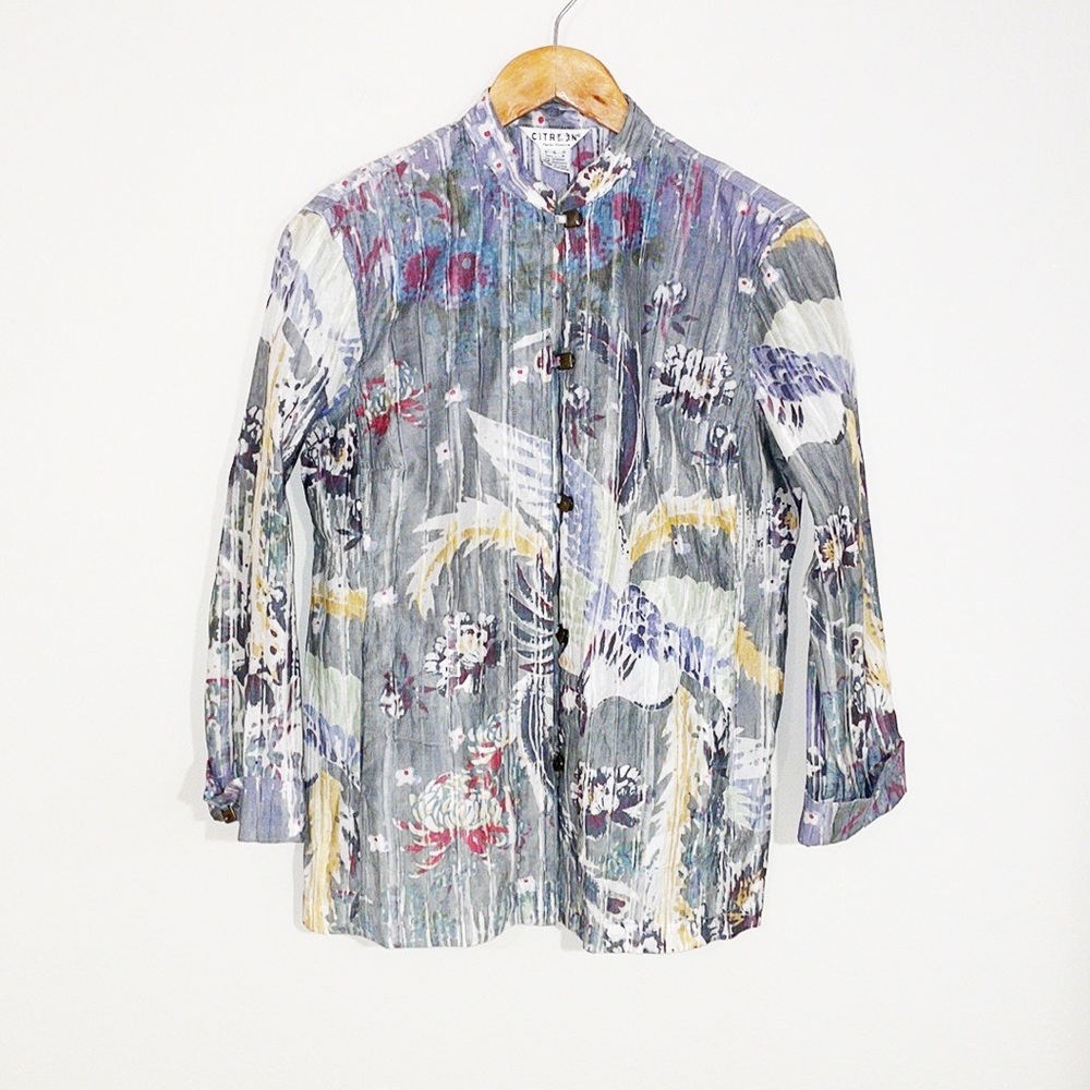 CITRON Floral Abstract Blouse With Snap Closure Bamboo/Nylon Blend Size Small